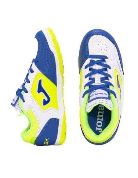 BOTAS DE FÚTBOL SALA JOMA TOP FLEX JR 2402 BLANCO ROYAL INDOOR